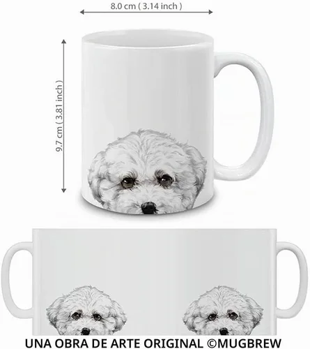 Vista 3 de MUGBREW Taza de cerámica con diseño de bichon frisé, taza para café o té, 325 ml Bichon Frise Dog