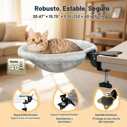 Vista 4 de Cat Desk Bed, One-Click Foldable Cat Bed for Desk Hammock Up to 40 Lbs Gray