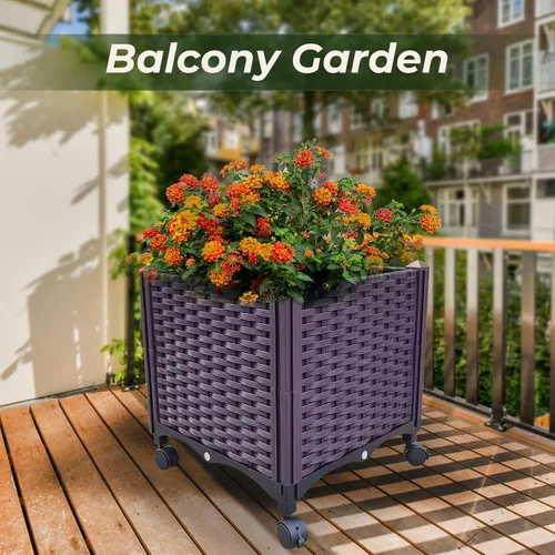 Vista 2 de Doppy Cama de jardín elevada de plástico, macetas profundas con ruedas, macetas móviles para plantas de interior y exterior, cajas de jardín