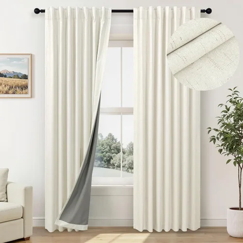 Vista 23 de Pitalk Cortinas cortas 100% opacas de lino para cafetería, 40 pulgadas de largo, 2 paneles, cortinas de puerta francesa para ventana, cortina