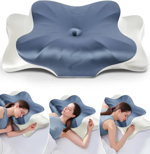Vista 35 de DONAMA - Almohada cervical para cuello y hombros, diseño de espuma viscoelástica contorneado, soporte ergonómico para dormir de lado, espalda o boca