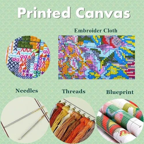 Vista 3 de Joyhoor Kits de punto de cruz para principiantes, suministros de punto de cruz estampados, kits de bordado de costura preimpresión para adultos