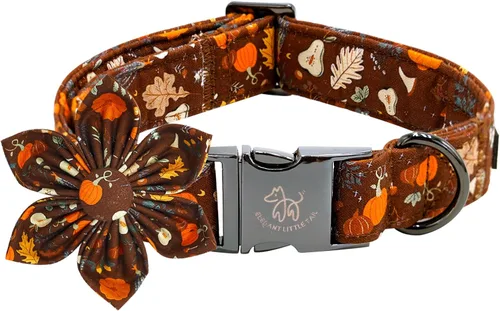 Vista 14 de Collar para perro Elegant little tail de otoño, collares para mascotas de Halloween con flor, lindo estampado de calabaza, collar para cachorro B