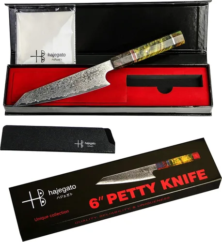 Vista 2 de Cuchillo de chef damasceno pequeño único de una pieza, mango profesional, cuchillo de cocina japonés de 6 pulgadas VG10 de 67 capas de acero