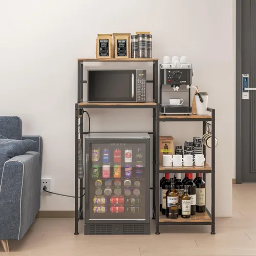 Vista 9 de Toutrop Mini gabinete de nevera con estantes de almacenamiento, soporte para microondas con 2 salidas AC/2 USB, gabinete de barra de café