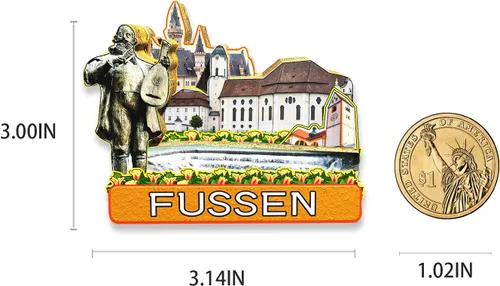 Vista 3 de Alemania Fussen - Imán de madera para nevera 3D, monumentos de viaje, coleccionables, decoración hecha a mano, 2
