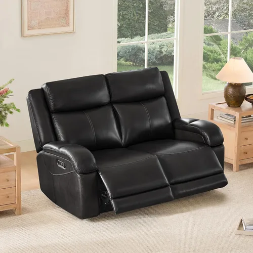 Vista 35 de Watson & Whitely Sofá reclinable eléctrico de piel auténtica, sofás reclinables de pared de 3 plazas con consola de almacenamiento, reposacabezas