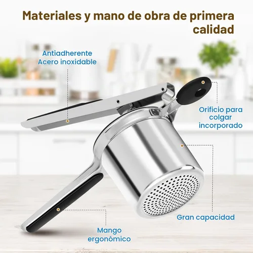 Vista 2 de AHFLRITO Ricer de patatas, Ricer resistente para puré de patatas, Triturador de patatas grande de acero inoxidable con mango ergonómico, eficiente