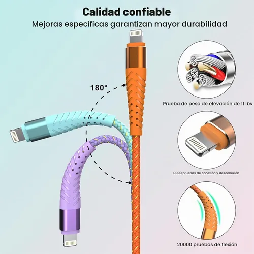 Vista 6 de Cargador de iPhone Cable Lightning de Carga Rápida 6 Pies Paquete de 3 [Certificado Apple MFi] Cable Cargador de iPhone Largo Cordón Trenzado