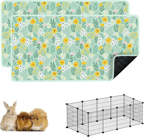 Vista 10 de Ropa de cama para cobayas, 2 paquetes de forro lavable para jaula de 49x24 pulgadas, almohadillas súper absorbentes lavables, impermeables y Palta