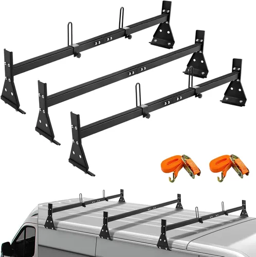 Vista 7 de CIRONBOW Portaequipajes de techo de 3 barras para furgonetas compatible con Chevy Express 1996 en adelante 1500 2500 3500, Ford E150, E250, E350