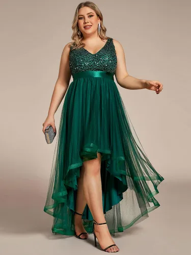 Vista 4 de Ever-Pretty Womens Double V Neck A Line High Low Sequin Tulle Plus Size Formal Evening Dresses 0147A-DA