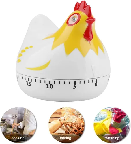 Vista 4 de Lindo temporizador de cocina en forma de pollo, temporizador mecánico de cuenta regresiva de 60 minutos para cocinar y hornear (blanco)