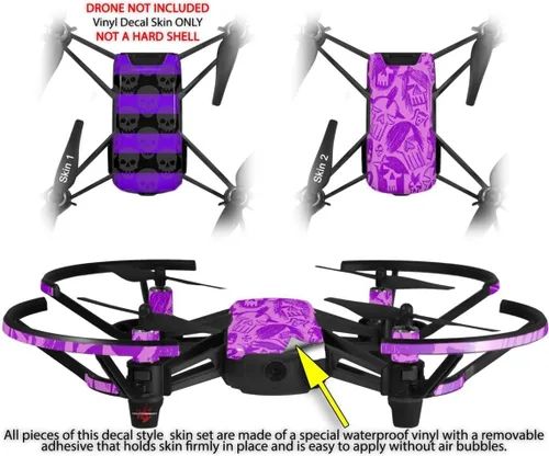 Vista 2 de Skin Wrap 2 Pack para DJI Ryze Tello Drone calavera rayas, color morado Drone No Incluidas
