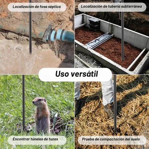 Vista 7 de Varilla de sonda de suelo de metal, herramienta localizadora de tanques sépticos con mango en T, varilla de sonda de tierra ajustable de 32 a 48
