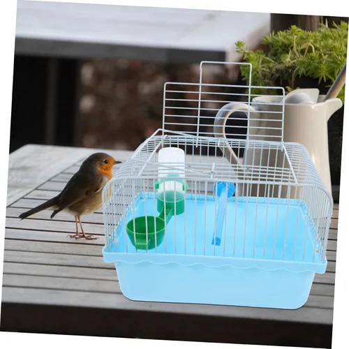 Vista 6 de VANZACK Jaula de pájaros portátil para transportar pájaros jaula de loro para mascotas, cacatúa, loro de viaje, transportador de viaje para Azul