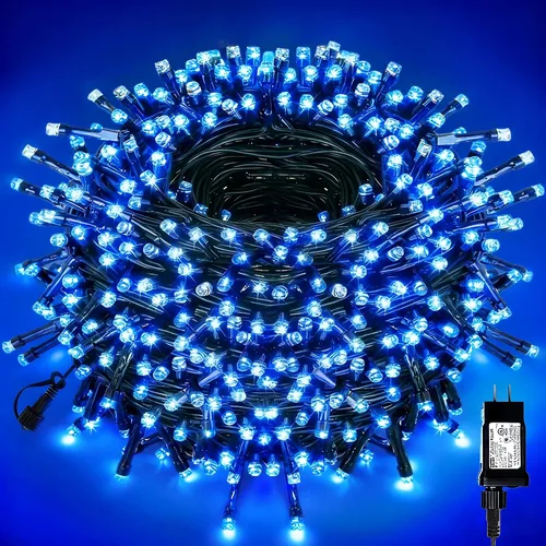 Vista 13 de Cadena de 300 luces LED para árbol de Navidad de 105 pies, luces navideñas enchufables con 8 modos y certificación UL, luces para interiores