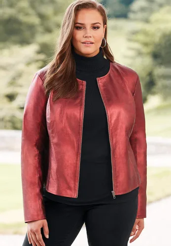 Vista 7 de Jessica London Chaqueta de cuero sin cuello para mujer de talla grande