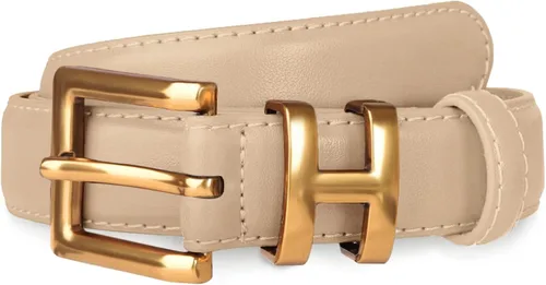 Vista 23 de Cinturón de cuero clásico con hebilla de metal para mujer con vestido de jeans