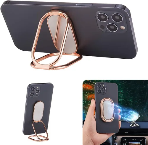 Vista 6 de Soporte de anillo para teléfono con patas plegables, soporte de dedo para celular, rotación de 360°, anillo de metal compatible con soporte Negro