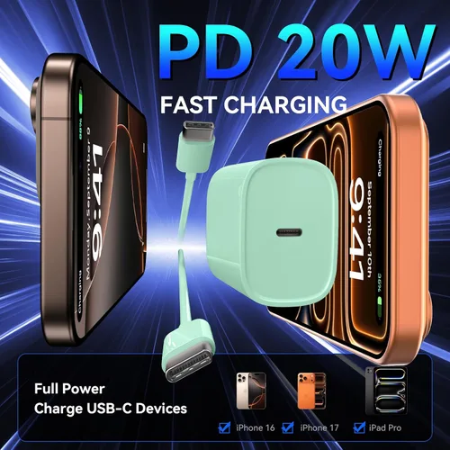 Vista 6 de Cargador para teléfono 17, 16, 15 Pro, carga rápida, 20 W, USB C, bloque de carga rápida con cargadores tipo C de 3 pies de largo, cable de carga