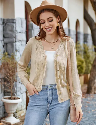 Vista 2 de GRACE KARIN Women's Knitted Cardigan Sweater Long Sleeve Button Down Lightweight Hollow Out Soft Open Front