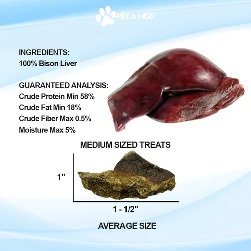 Vista 4 de Max and Neo Golosinas liofilizadas para perros de hígado de bisonte – Un solo ingrediente, bisonte norteamericano de corral libre, grado humano