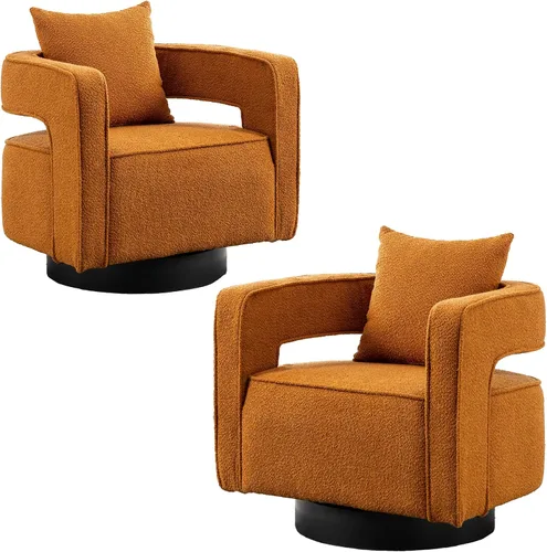 Vista 24 de Silla giratoria decorativa, silla moderna de barril para sala de estar, silla cuadrada cómoda de 360 grados con respaldo abierto, silla tapizada