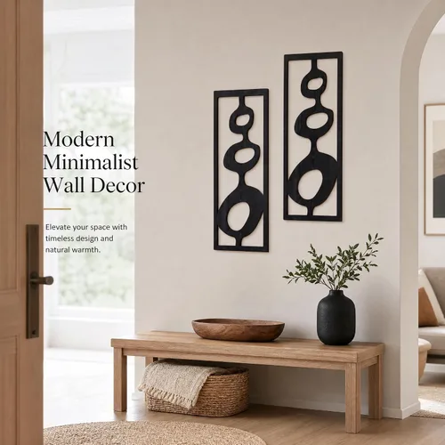 Vista 8 de Zzbakress 2 piezas de arte de pared de mediados de siglo moderno geométrico Negro