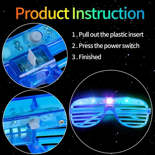 Vista 3 de Hooqict Paquete de 15 lentes iluminados, 5 colores que brillan en la oscuridad, suministros de fiesta para niños y adultos, persianas de los años
