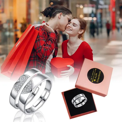 Vista 7 de Couples Rings Set Matching Promise Rings Adjustable Wedding Trendy Titanium Stainless Steel Rings for Couples Valentines Day Jewelry