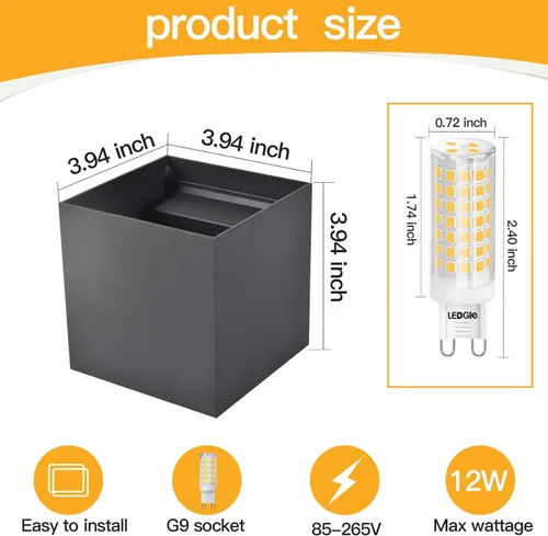 Vista 4 de 2 piezas de luces de pared G9 para exterior/interior, apliques de pared con luces hacia arriba y abajo, IP65 impermeables, iluminación moderna