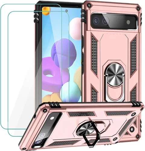 Vista 13 de Funda para Google Pixel 6a con protector de pantalla de vidrio templado [2 unidades], funda protectora de grado militar a prueba de golpes con Negro