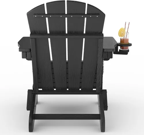 Vista 5 de Juego de 2 sillas Adirondack plegables HDPE con mesa auxiliar, color negro