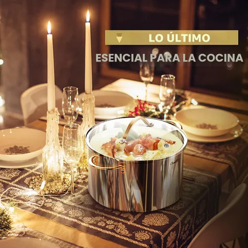 Vista 9 de Ciwete Olla de stock de 20 cuartos, olla de acero inoxidable de 3 capas con tapa, olla de sopa de 20 cuartos con asa de cobre, ollas sanas, apta