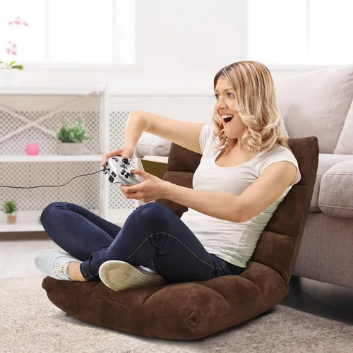 Vista 9 de BestComfort Silla de suelo con soporte de respaldo, sillas de juegos de suelo con 14 posiciones ajustables, cama acolchada, asiento plegable