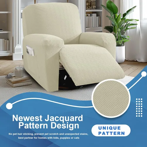 Vista 2 de JIVINER Fundas reclinables de gran tamaño de 3 piezas para sillón reclinable grande con bolsillos, tela jacquard elástica Lazy Boy funda para sofá