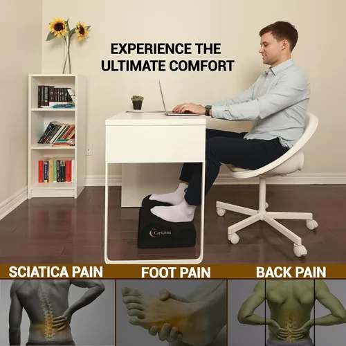 Vista 2 de Reposapiés para debajo del escritorio en el trabajo, reposapiés ergonómico para aliviar el dolor con fundas lavables, reposapiés antideslizante