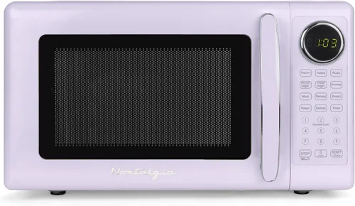 Vista 45 de Nostalgia Retro - Horno de microondas para encimera - Incluye 12 ajustes preprogramados y reloj digital - 0.9 pies cúbicos - 800 vatios - Amarillo