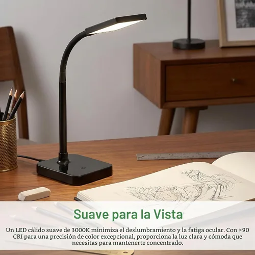 Vista 4 de Maxlite - Lámpara de escritorio delgada LED integrada de 11,9 pulgadas con puerto de carga USB y cabezal de lámpara ajustable, color negro