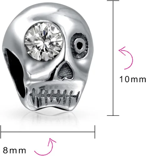 Vista 3 de Halloween Skeleton Red Eyes Día De Los Muertos or Carribean Pirate Skull Crossbones Cross Swords Charm Bead For Women Teen .925 Sterling Silver Fits