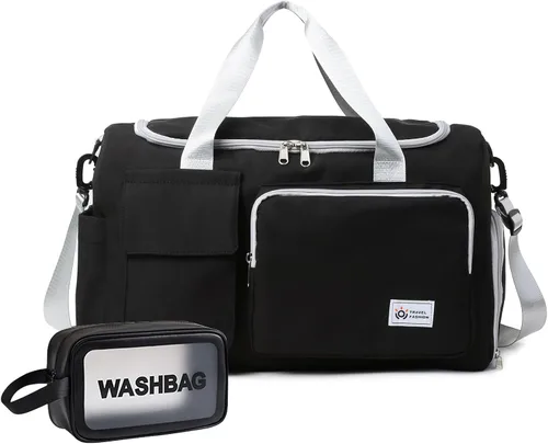 Vista 24 de Bolsa de Gimnasio Pequeña para Mujer, Bolsa de Lona de Viaje, Bolsa de Fin de Semana con Compartimento para Zapatos