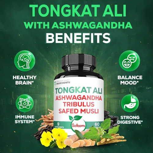 Vista 5 de Satoomi Extracto de raíz de Tongkat Ali 200: 1-9 hierbas esenciales con Ashwagandha, Tribulus Terrestris y más – Apoya la fuerza, la energía