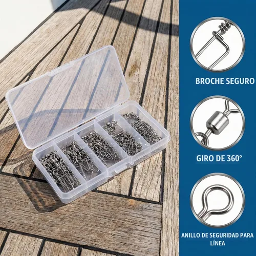 Vista 6 de MOBOREST Fishing Swivels Snap Swivels Barrel Swivels with Snaps