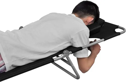 Vista 5 de Sillas de playa ligeras para adultos, tumbona plegable con cojín para la cabeza, acero recubierto de polvo, negro, sillón reclinable de campamento