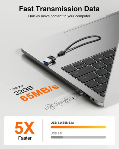 Vista 3 de Mini unidad flash USB 3.0 de 32 GB, paquete de 3 unidades, unidad de pulgar ultra pequeña, memoria USB portátil impermeable con orificio