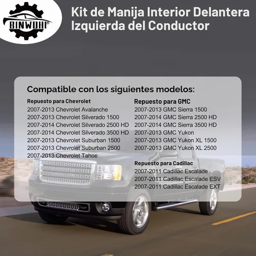 Vista 2 de Manija de puerta interior delantera lado del conductor compatible con 2007-2014 Chevy Silverado Avalanche Suburban Tahoe GMC Sierra Cadillac Negro
