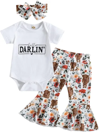 Vista 30 de Sejardin Ropa de verano para bebé y niña, recién nacida, manga corta, con letras, mameluco elástico con diadema