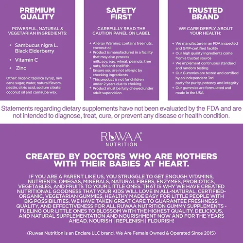 Vista 8 de RUWAA NUTRITION Vitaminas, gomitas de saúco, suplementos de zinc y vitamina C: vitaminas de apoyo inmunológico, hueso, cerebro, pulmón, piel