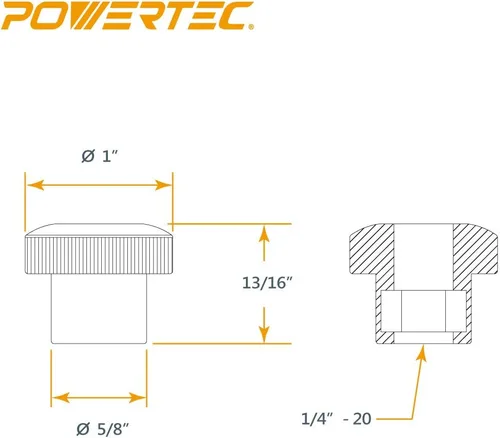 Vista 3 de POWERTEC Paquete de 10 Perillas Redondas de 1/4"-20, Perillas de Sujeción Roscadas para Riel en T y Accesorios de Sierra de Mesa, Tablero Guía